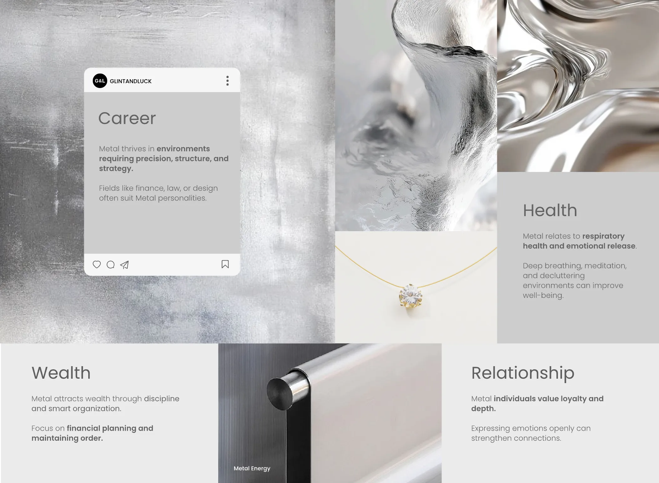 Career, Health, Wealth, and Relationship tips for the Metal Element type of person whose natural color is white/silver based on Chinese Five Elements system.