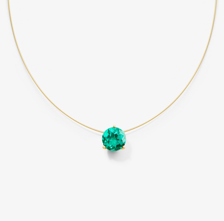 Gold nylon necklace with lab grown emerlad