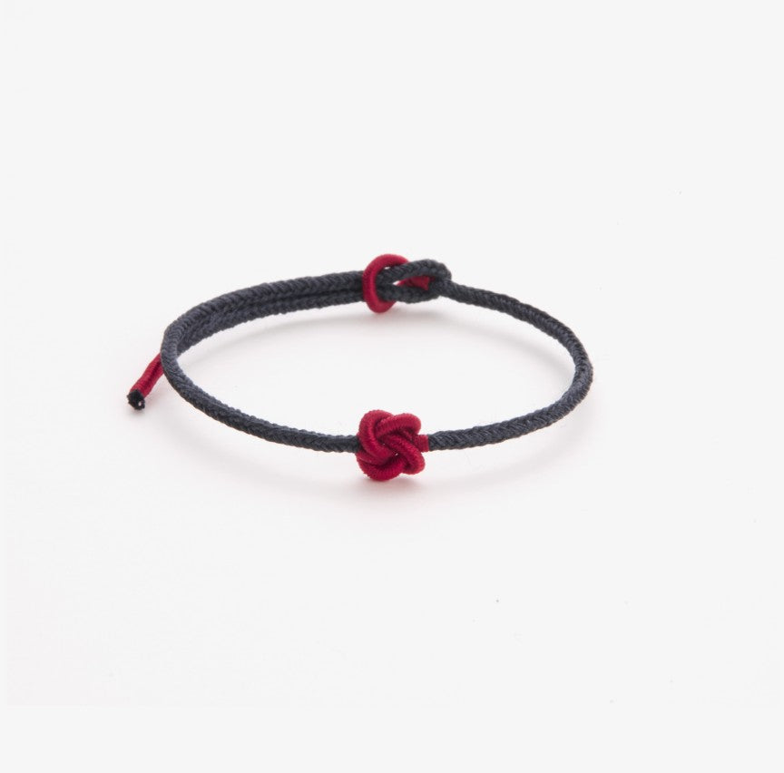 Black cord bracelet with red tong xin knot as gift for lovers
