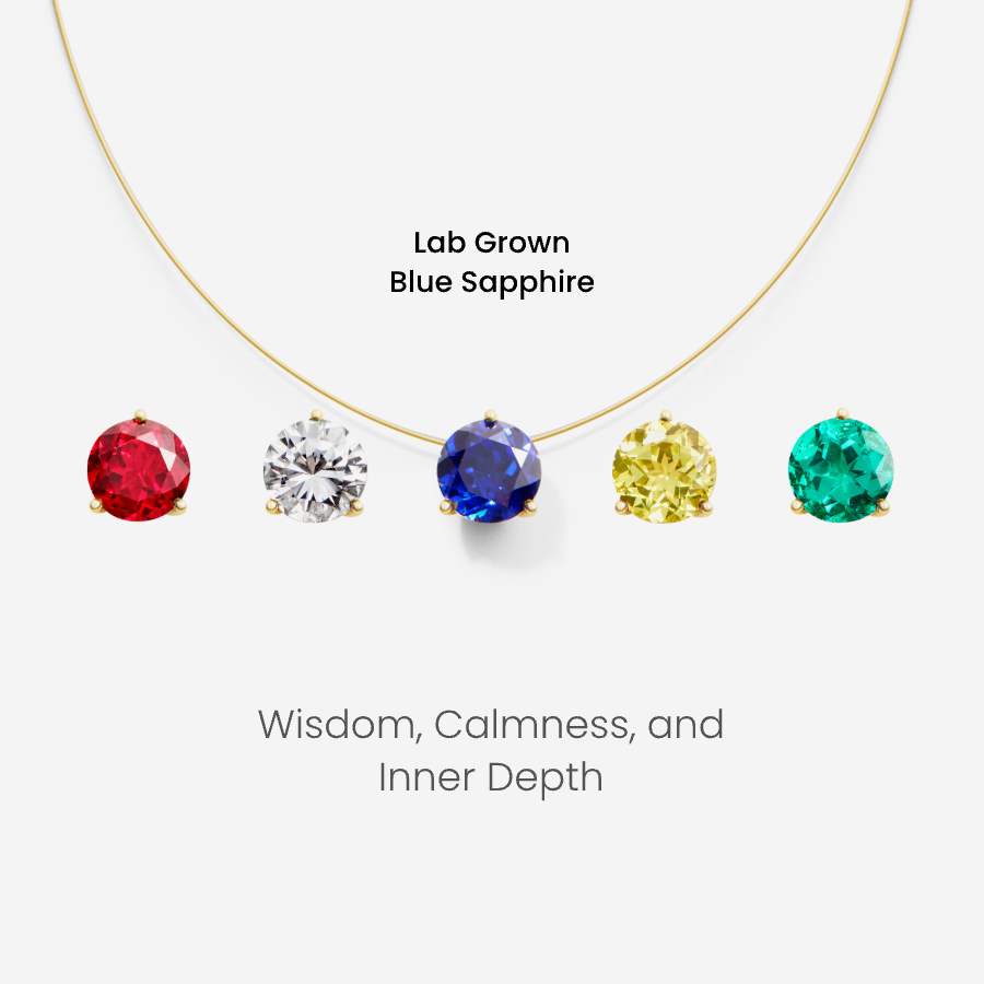 Necklace with five colorful gemstones on a white background