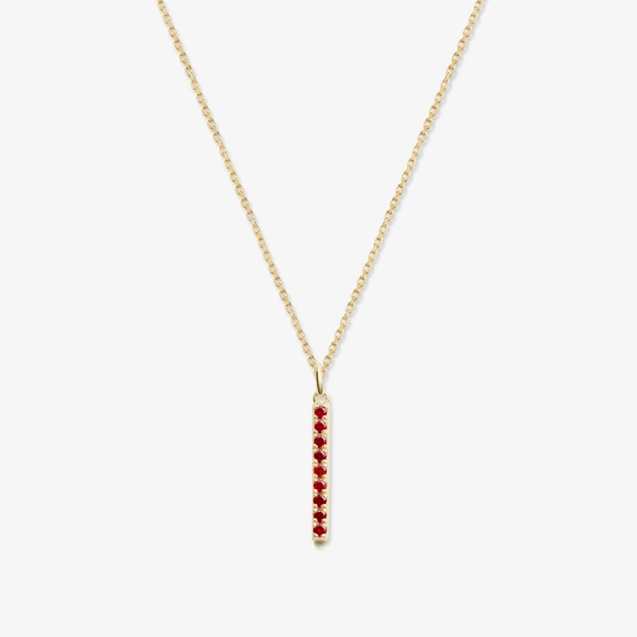 Gold bar necklace with lab grown ruby