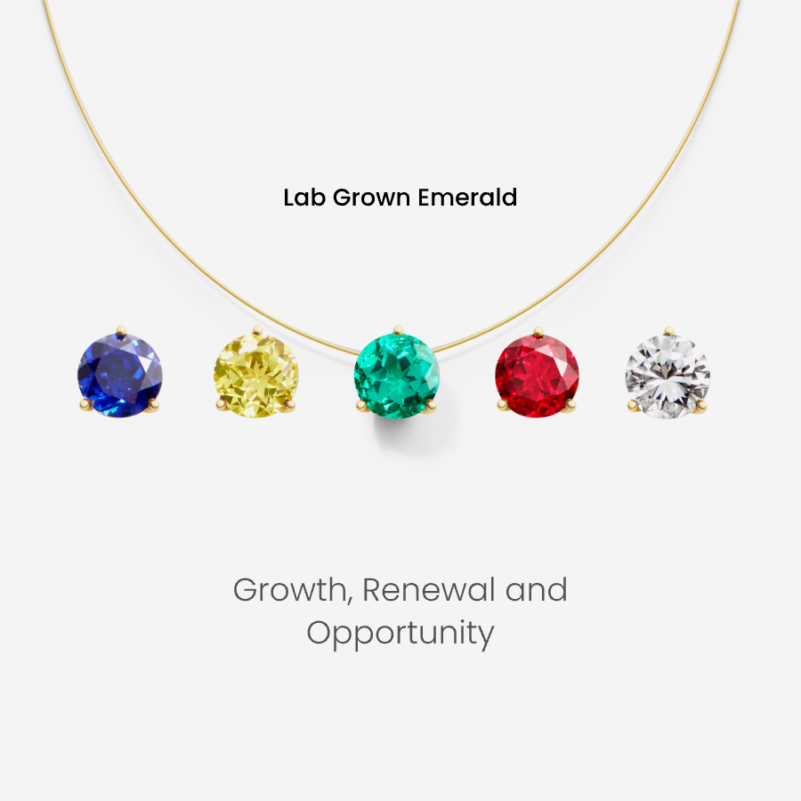 Necklace with lab-grown gemstones on a white background